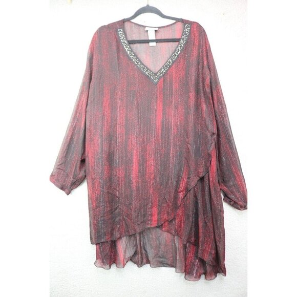 Catherine's Sheer Long Sleeve Wrap Top-Size 5XL-Beaded - Picture 1 of 9